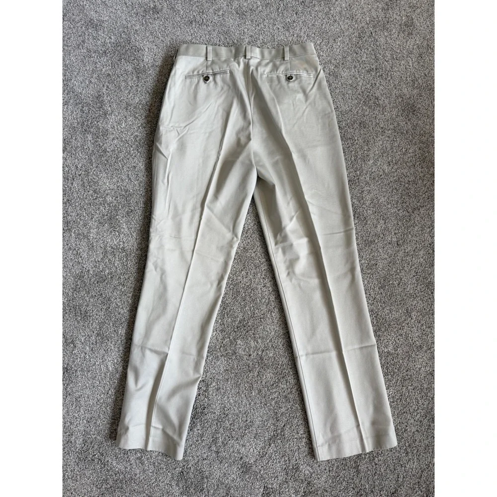 Roundtree & Yorke Mens Khaki Tan Pleated Cotton Dress Pants Chinos 34x34